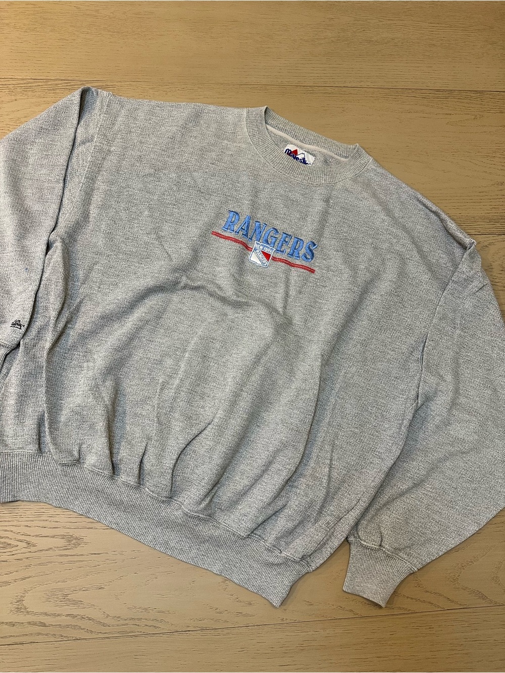 Vintage NHL Majestic Rangers Hockey Crew Knit Sweatshirt XL Embroidered Oversize
